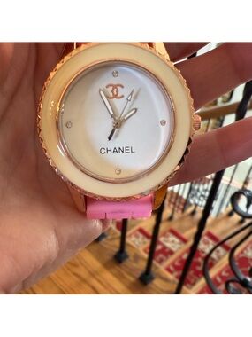 CHANEL Pink Strap Rose Gold-Tone Women's Watch with White Dial